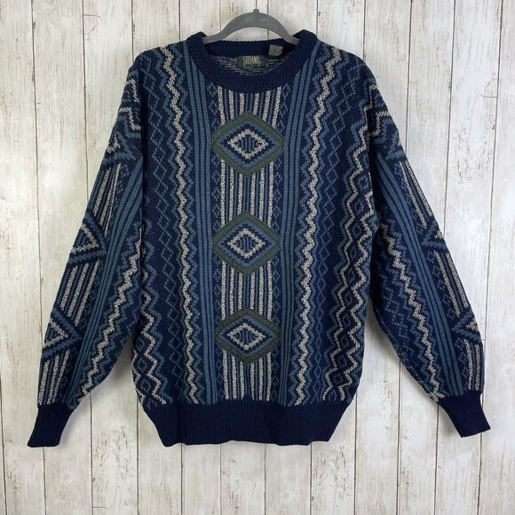 Stefano Man Vintage Mens XL Crew Neck Sweater Patches Cosby 80s 90s - Picture 1 of 10